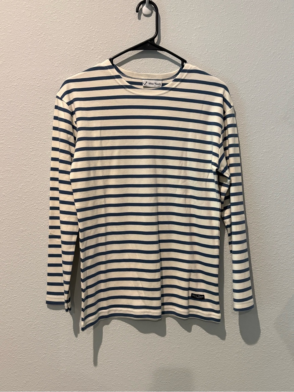 100% cotton Striped Long Sleeve Tee in Navy and Cream